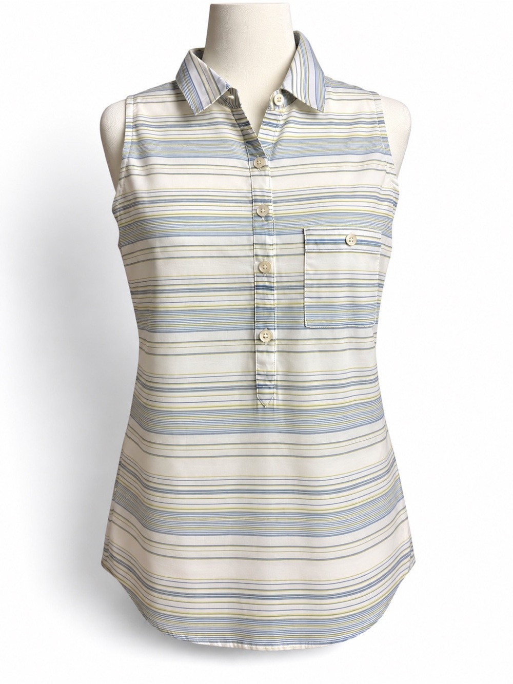 Columbia PFG Sleeveless Collared Striped Blouse - Ivory and Light Blue Size XL